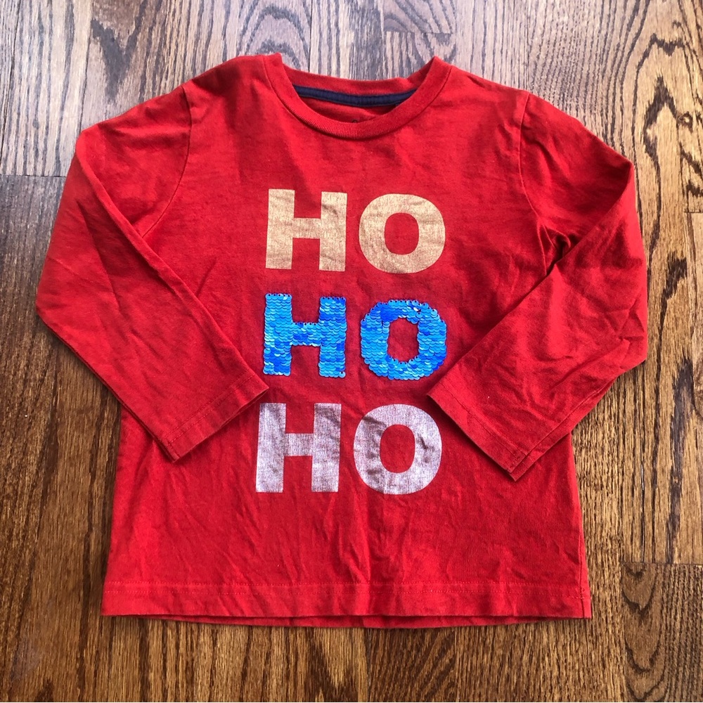 Mini Boden Flippy Sequin Ho Ho Ho Christmas Shirt 4-5 Years